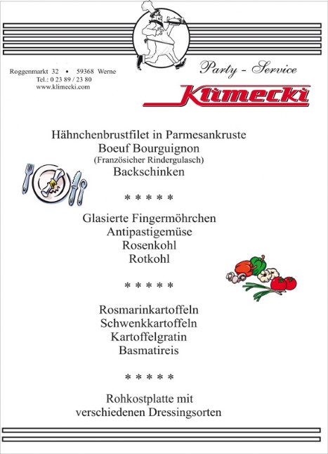 Beispiel Menuekarte Partyservice Klimecki