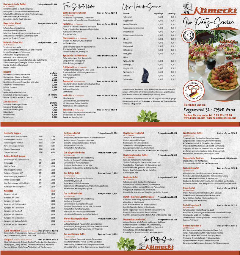 Partyservice Klimecki - Preisliste 2026