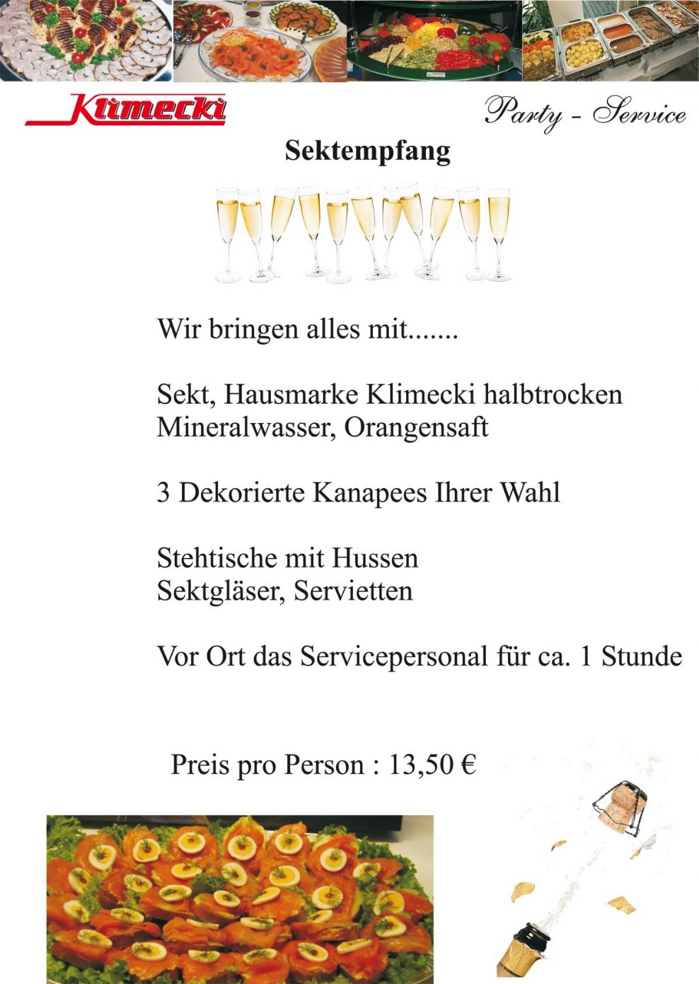 Partyservice Klimecki - Flyer zum Sektempfang